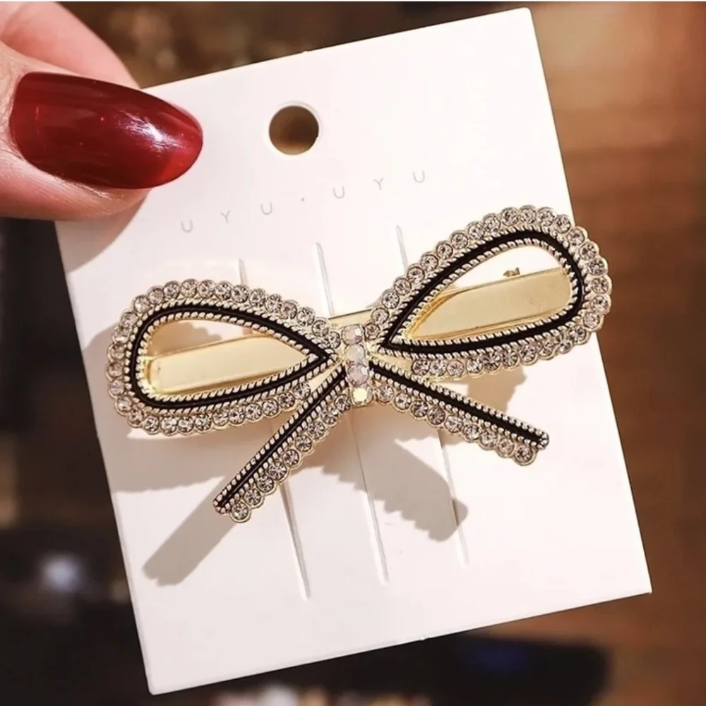 Elegant Gold & Black Bow Hair Clip
